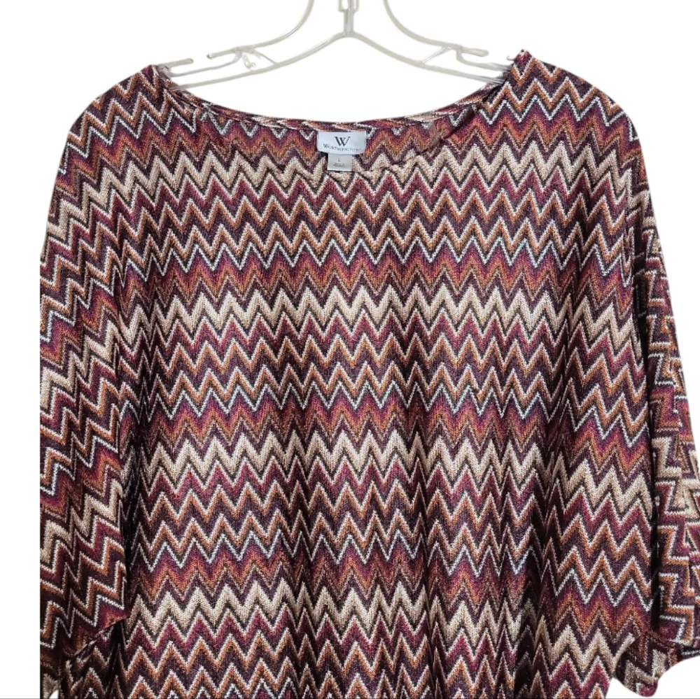 Worthington women's chevron stripe dolman sleeve tie hem knit top size large